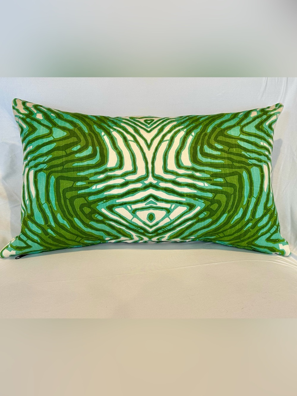 Designer Wavelength Green Modern Abstract Pattern Lumbar Accent Pillow 16” x 26”